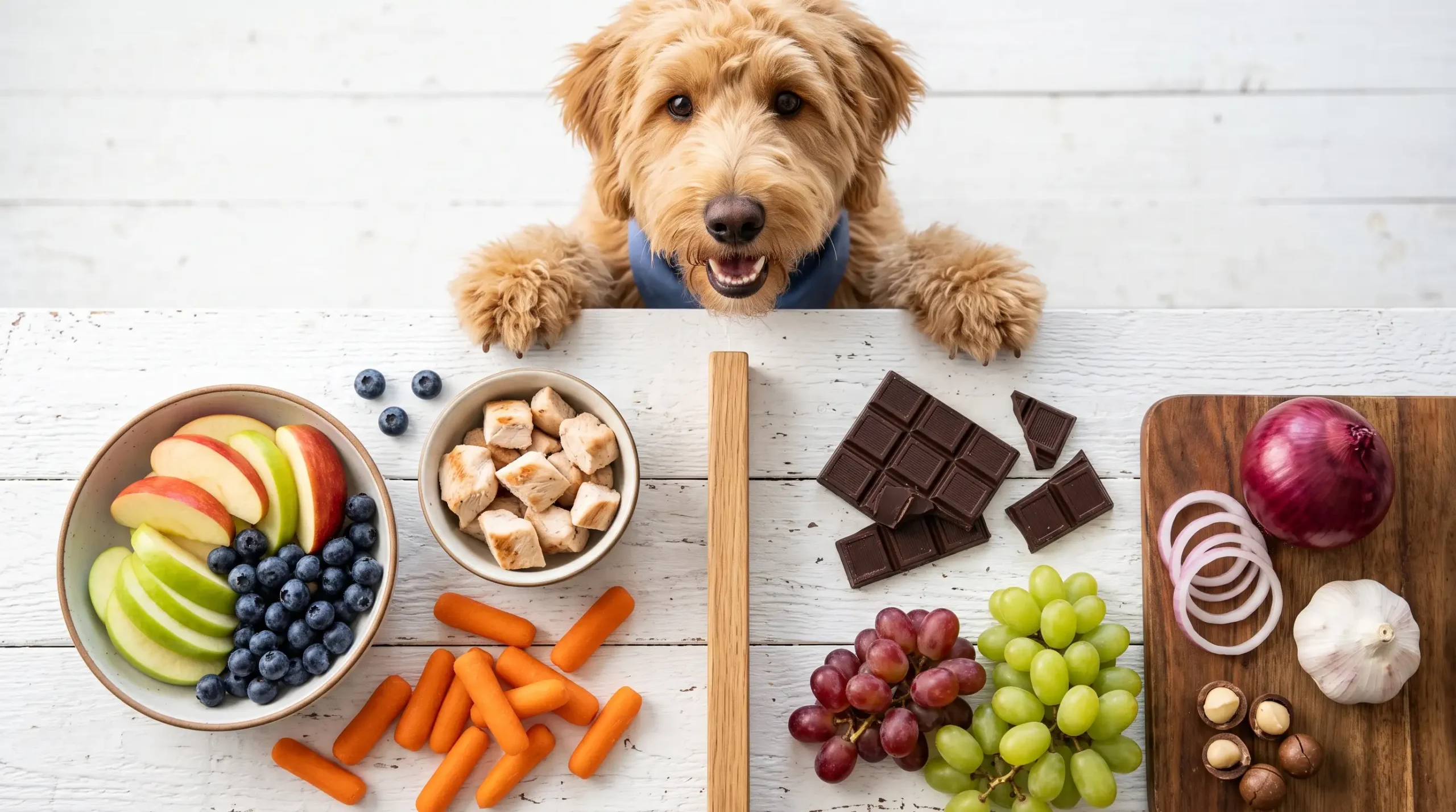 Dog food safety guide - safe foods vs toxic foods comparison