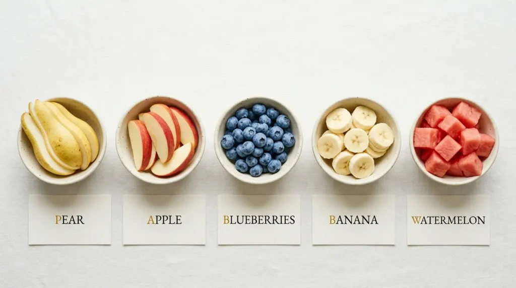 safe fruits for dogs comparison — pear apple blueberry watermelon